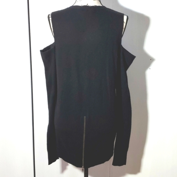 Pam & Gela /Women's cashmere wool cut out edgy Back zip Top Neutral Soft Sz.M - Picture 3 of 5